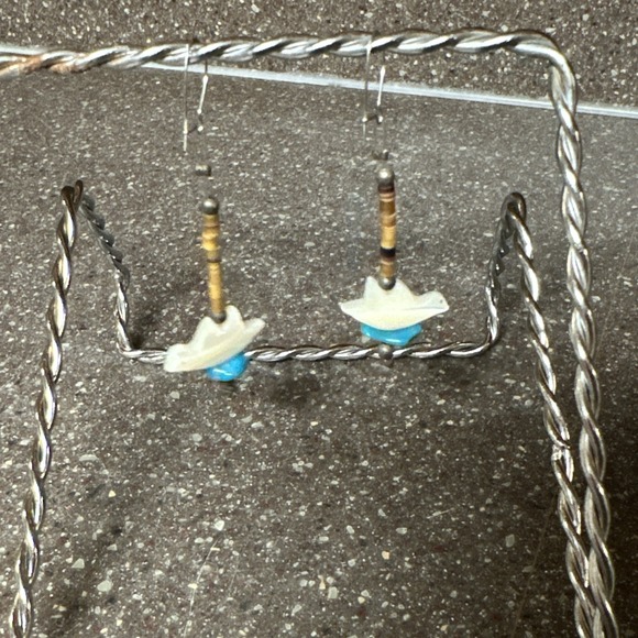 Southwestern Dove Shell Turquoise Dangle Heishi Bead Earrings 2" Handmade USA - Picture 4 of 8